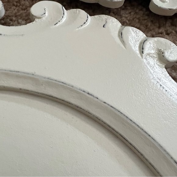 Pier 1 Ivory Ornate Distressed Wooden Charger Plates- Set of 4 - Picture 3 of 8